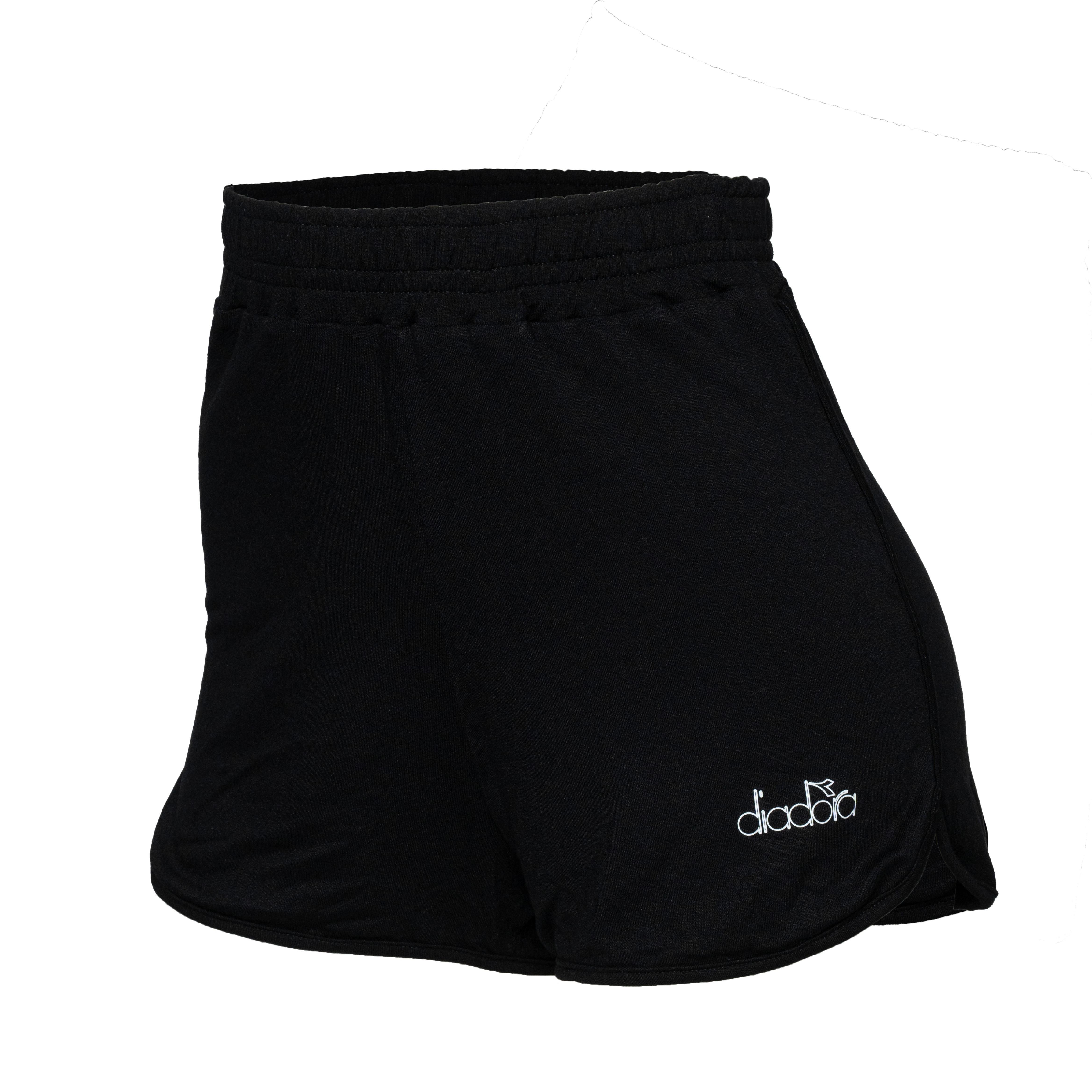Visão lateral do short Diadora feminino preto com cós elástico